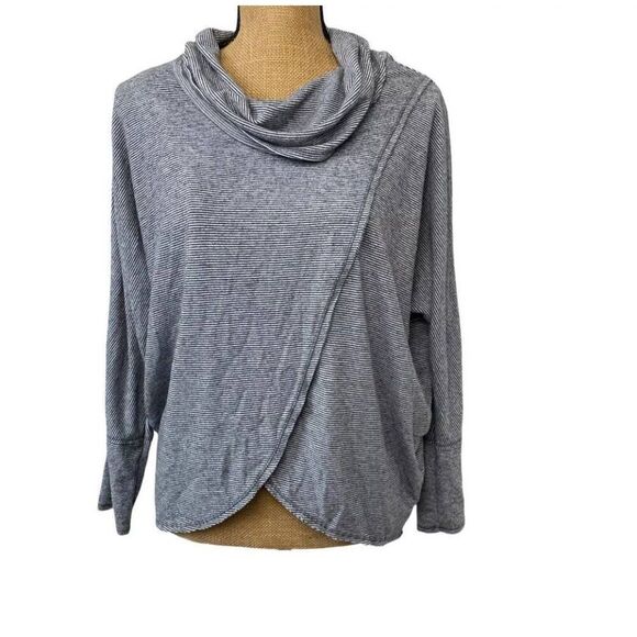 Calvin Klein Performance Cowl Neck Front Wrap Black White Striped Sweater Soft C - Picture 1 of 10